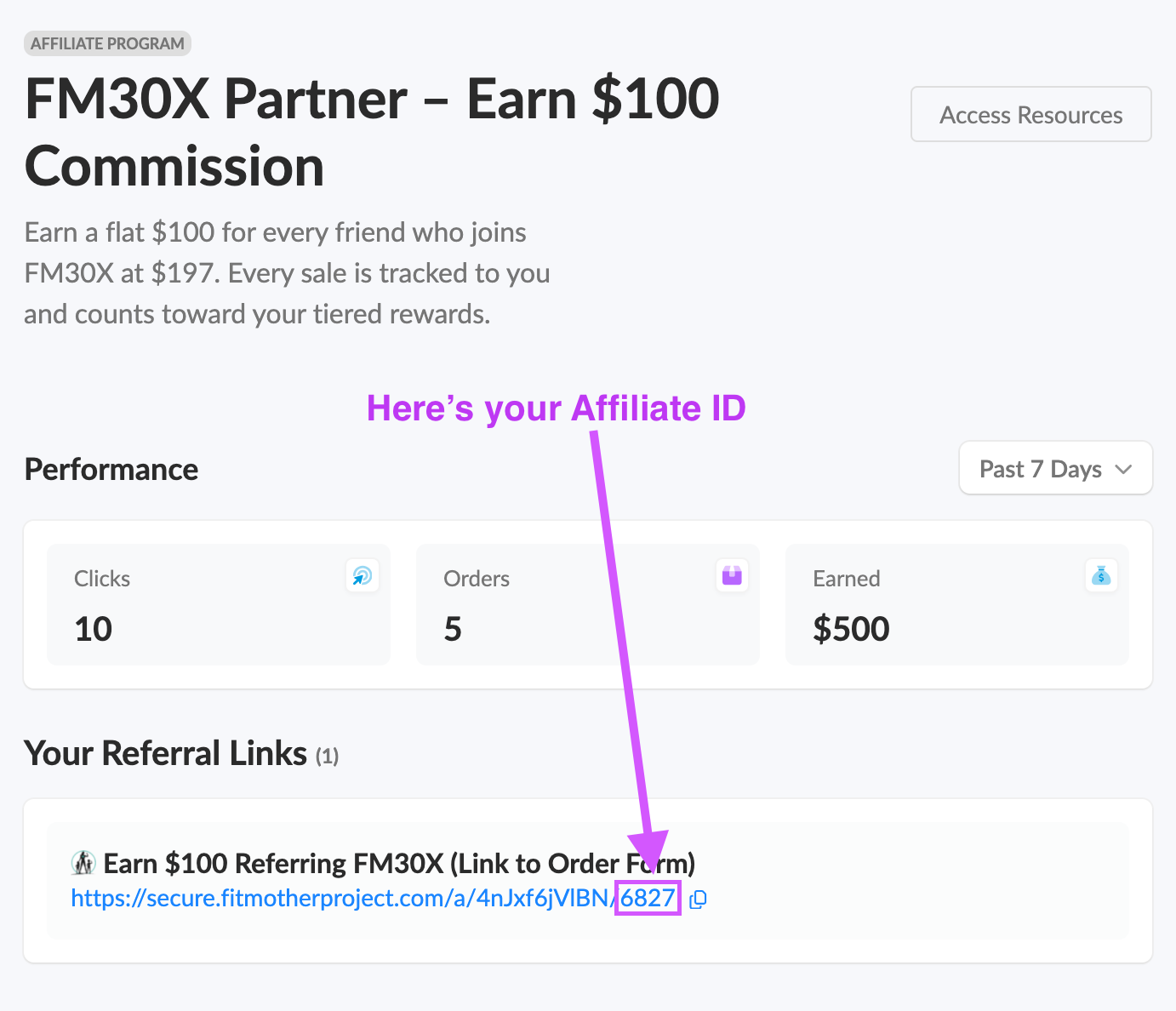 Program page β your Affiliate ID is the number at the end of your link